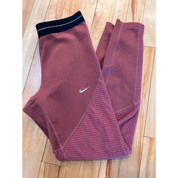 Nike Pro Icon Clash Women's Leggings  Claystone Red/Metallic Gold Large - Picture 4 of 8